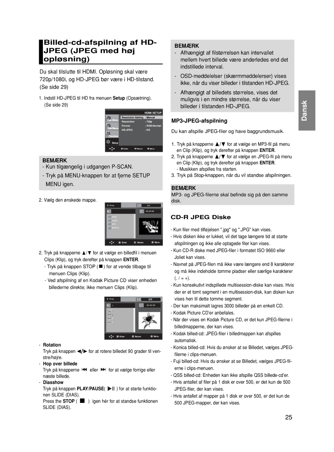 Samsung DVD-HD860/XEE manual Billed-cd-afspilning af HD- Jpeg Jpeg med høj opløsning, MP3-JPEG-afspilning, CD-R Jpeg Diske 