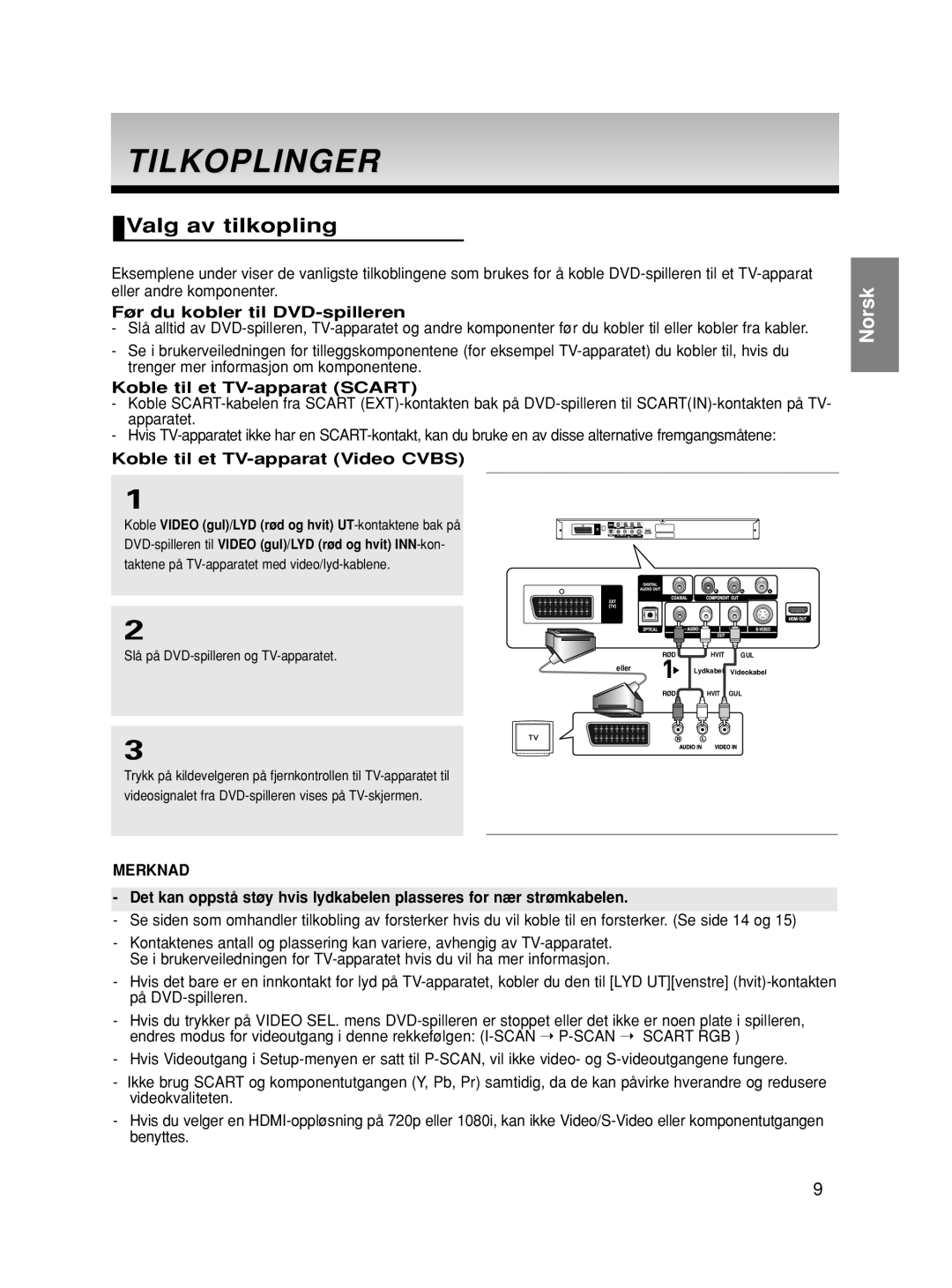 Samsung DVD-HD860/XEE Tilkoplinger, Valg av tilkopling, Før du kobler til DVD-spilleren, Koble til et TV-apparat Scart 