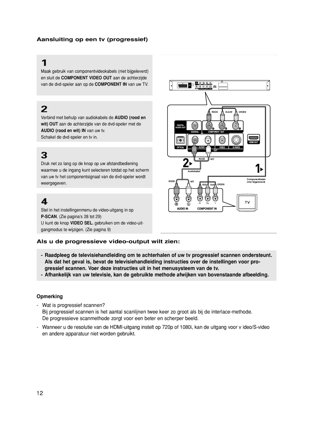 Samsung DVD-HD860/FOU, DVD-HD860/XEG manual Aansluiting op een tv progressief, Als u de progressieve video-output wilt zien 