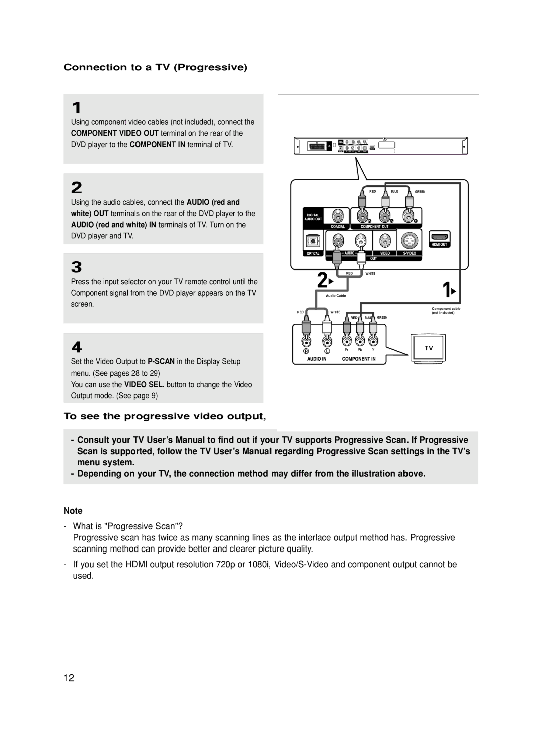 Samsung DVD-HD860/XEG, DVD-HD860/XET, DVD-HD860/XEL Connection to a TV Progressive, To see the progressive video output 