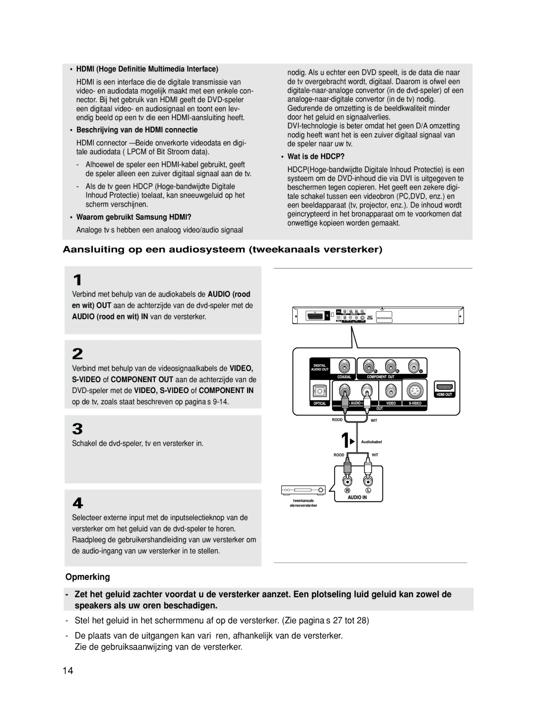 Samsung DVD-HD860/XEG Aansluiting op een audiosysteem tweekanaals versterker, Hdmi Hoge Definitie Multimedia Interface 