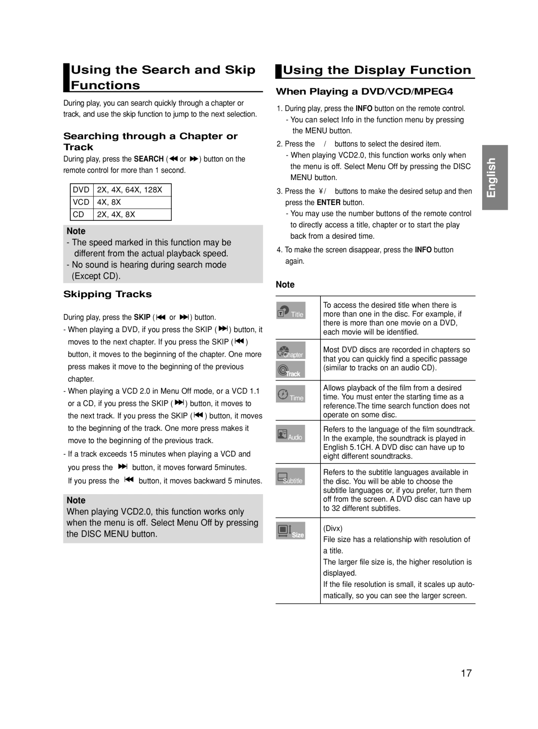 Samsung DVD-HD860/XEH, DVD-HD860/XEG manual Using the Search and Skip Functions, Using the Display Function, Skipping Tracks 