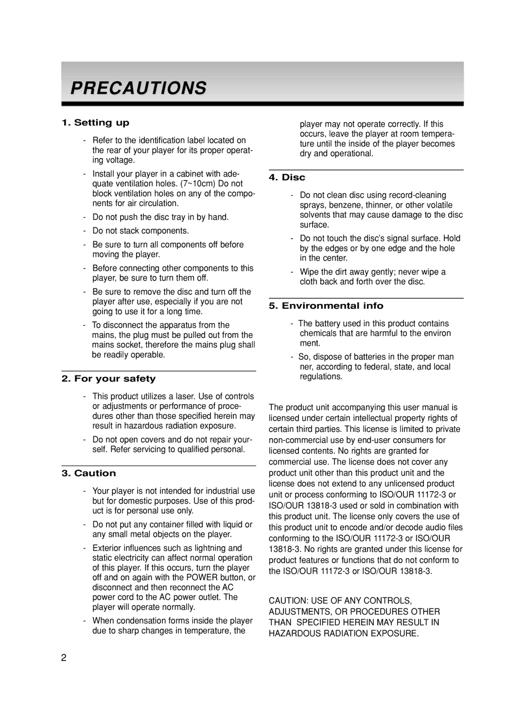 Samsung DVD-HD860/XEL, DVD-HD860/XEG, DVD-HD860/XET manual Precautions, Setting up, For your safety, Disc, Environmental info 