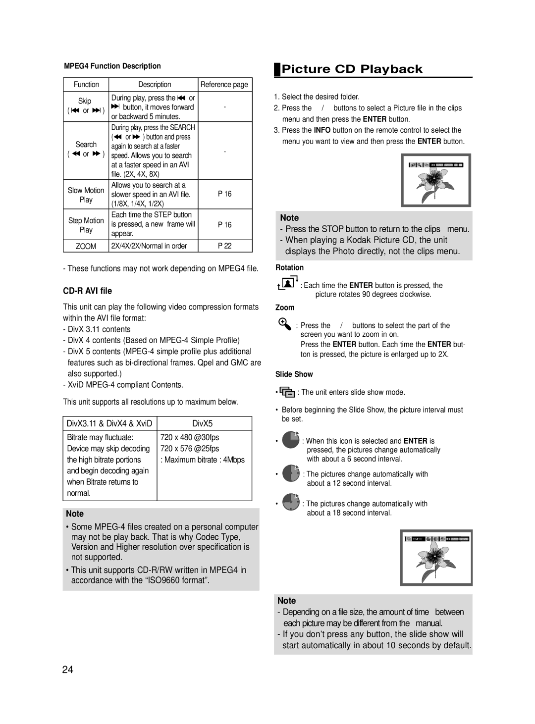 Samsung DVD-HD860/XEG manual Picture CD Playback, CD-R AVI file, DivX5, Press the Stop button to return to the clips menu 