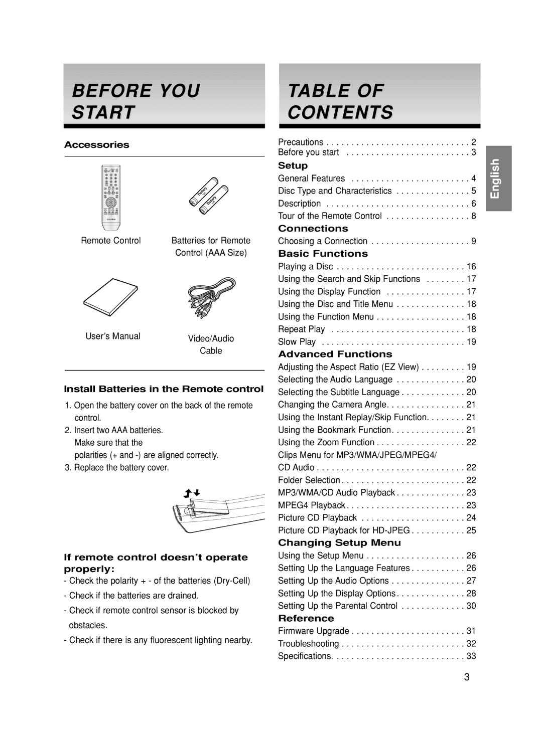 Samsung DVD-HD860/XEC, DVD-HD860/XEG, DVD-HD860/XET, DVD-HD860/XEL, DVD-HD860/FOU, DVD-HD860/XEH Before YOU Start, Contents 