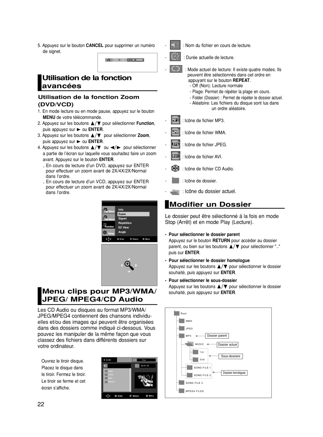 Samsung DVD-HD860/XEL, DVD-HD860/XEG manual Utilisation de la fonction avancées, Utilisation de la fonction Zoom DVD/VCD 