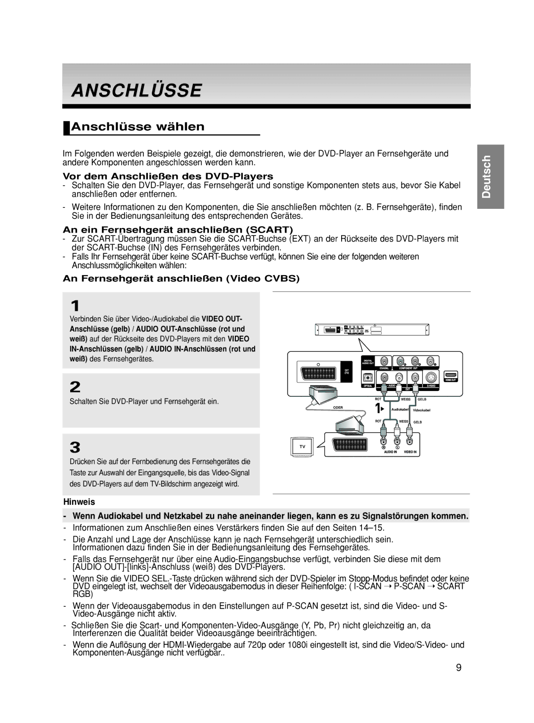 Samsung DVD-HD860/XEL, DVD-HD860/XEG, DVD-HD860/XET, DVD-HD860/XEC, DVD-HD860/FOU, DVD-HD860/XEH manual Anschlüsse wählen 