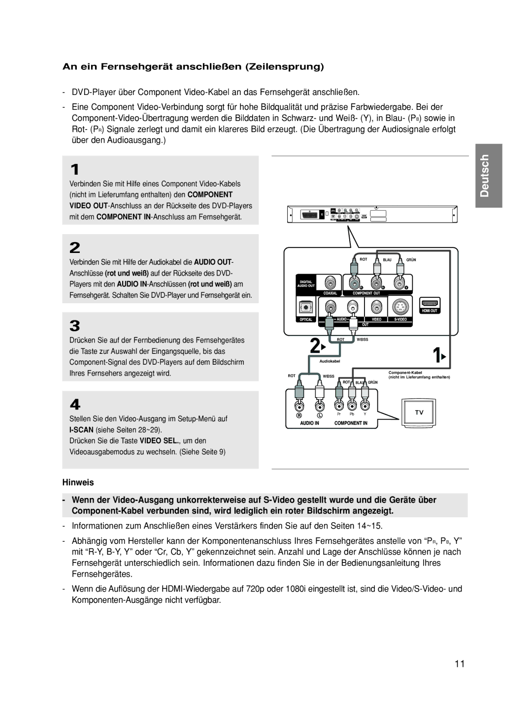 Samsung DVD-HD860/FOU, DVD-HD860/XEG, DVD-HD860/XET, DVD-HD860/XEL manual An ein Fernsehgerät anschließen Zeilensprung 