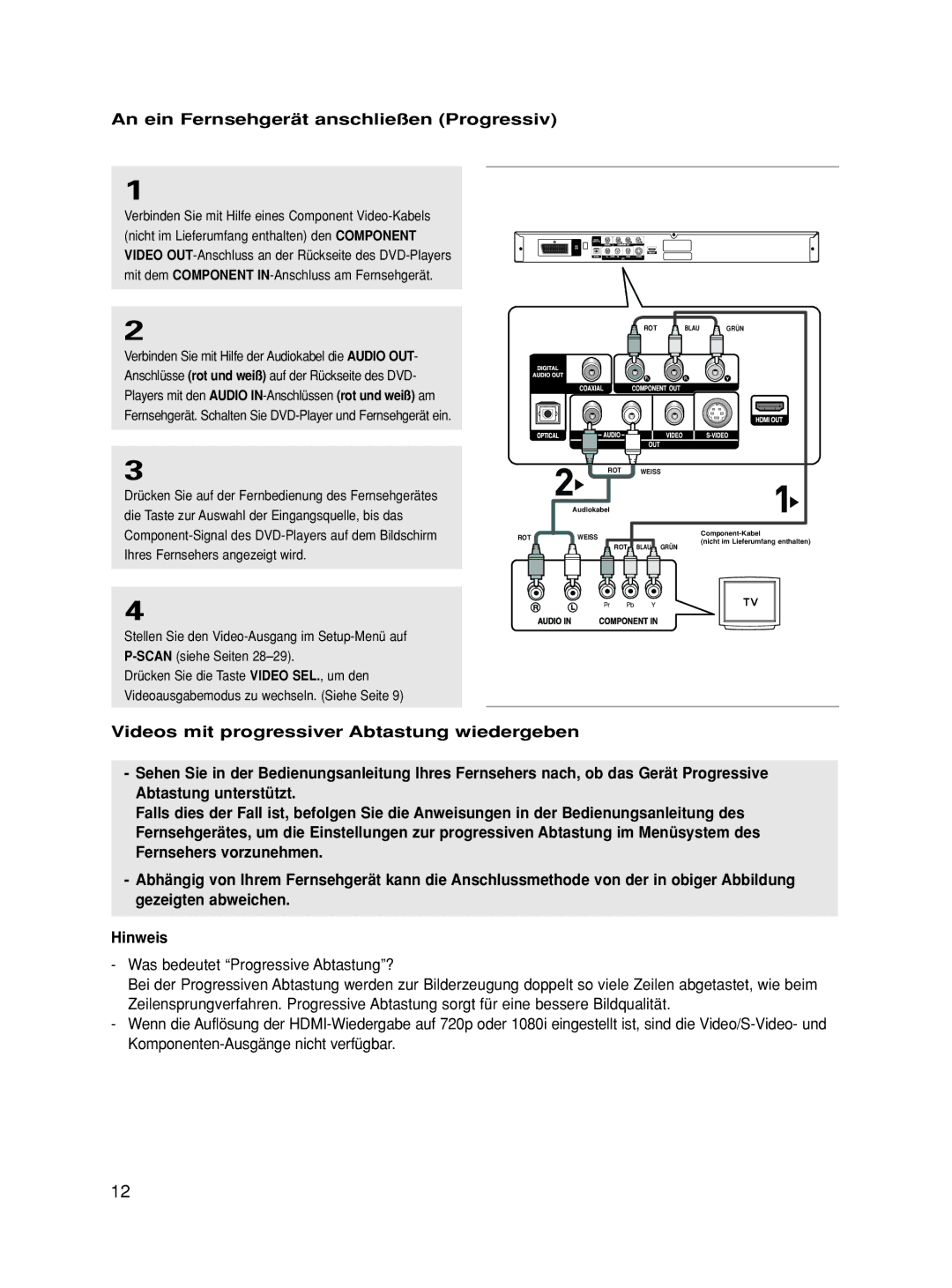 Samsung DVD-HD860/XEH, DVD-HD860/XEG, DVD-HD860/XET, DVD-HD860/XEL, DVD-HD860/XEC An ein Fernsehgerät anschließen Progressiv 