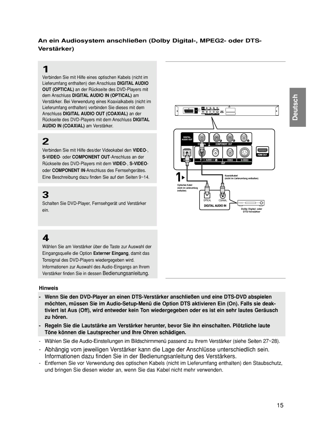 Samsung DVD-HD860/XEL, DVD-HD860/XEG, DVD-HD860/XET, DVD-HD860/XEC Schalten Sie DVD-Player, Fernsehgerät und Verstärker ein 