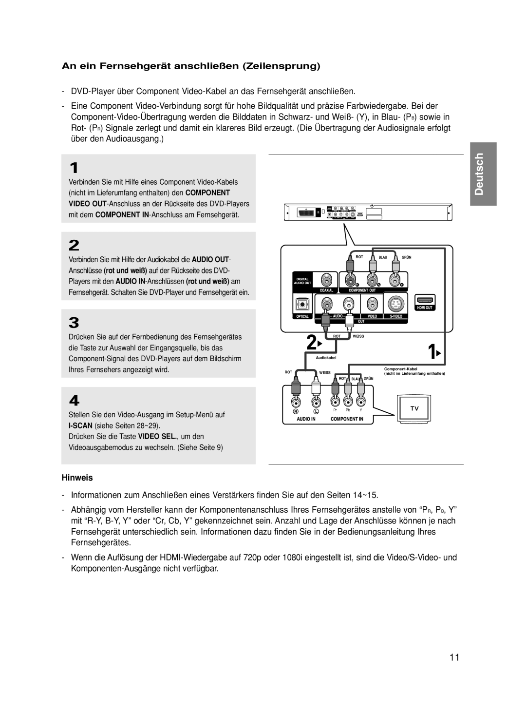 Samsung DVD-HD860/XEL, DVD-HD860/XEG, DVD-HD860/XET manual An ein Fernsehgerät anschließen Zeilensprung 