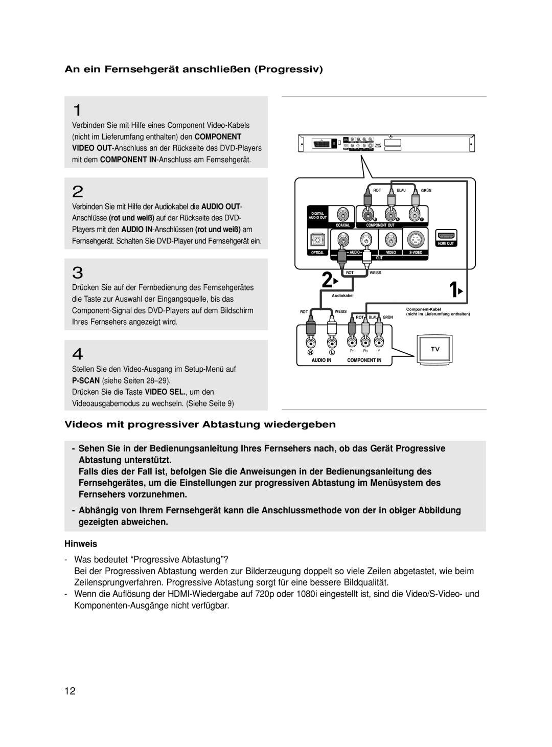 Samsung DVD-HD860/XEG, DVD-HD860/XET, DVD-HD860/XEL manual An ein Fernsehgerät anschließen Progressiv 