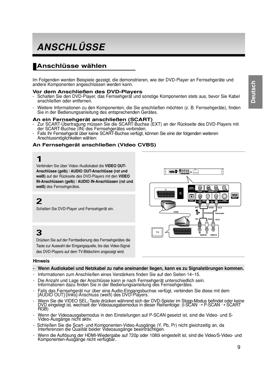 Samsung DVD-HD860/XEG, DVD-HD860/XET, DVD-HD860/XEL manual Anschlüsse wählen 