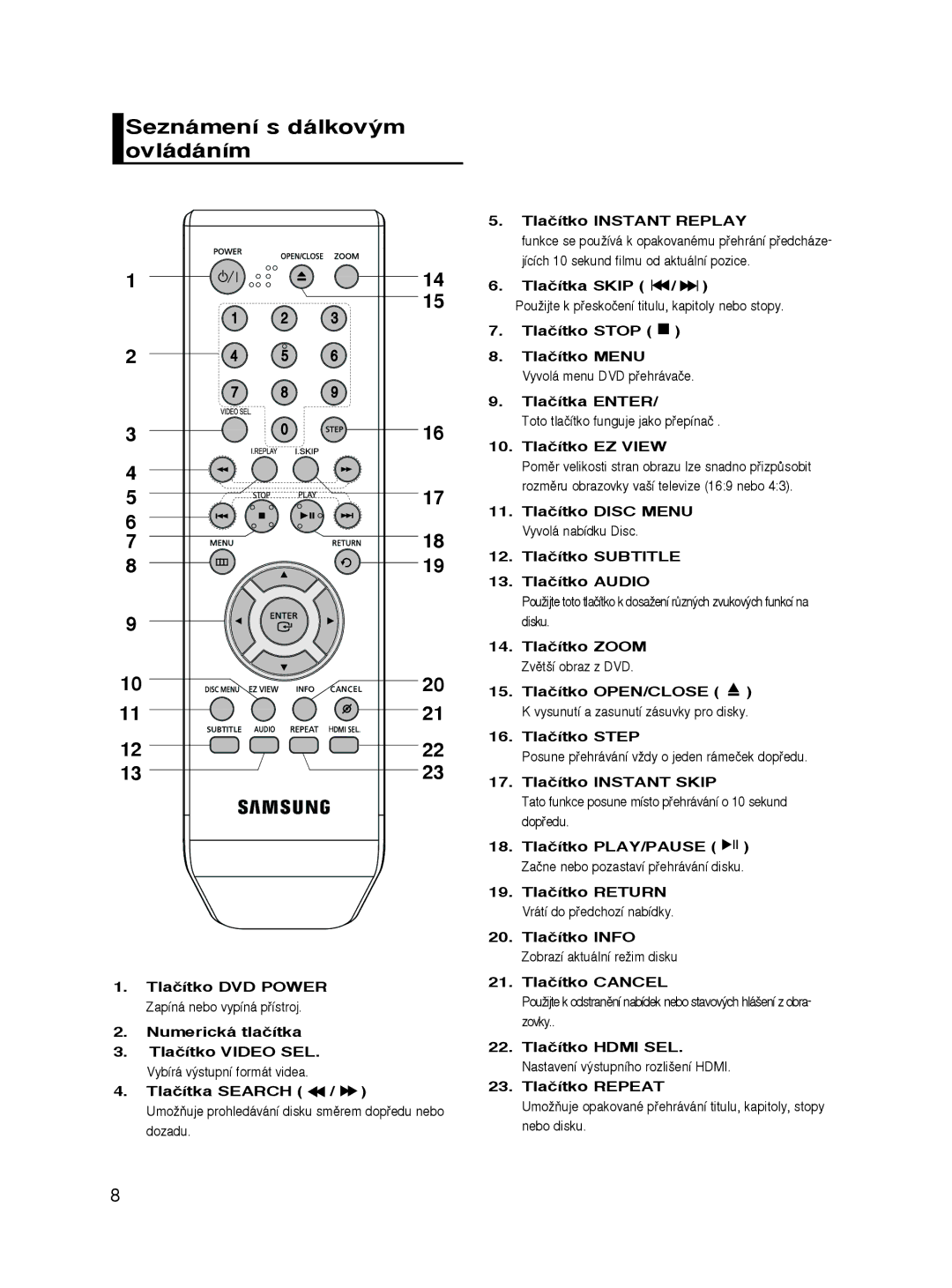 Samsung DVD-HD860/FOU, DVD-HD860/XEL, DVD-HD860/XEC, DVD-HD860/XEH manual Seznámení s dálkov˘m ovládáním 