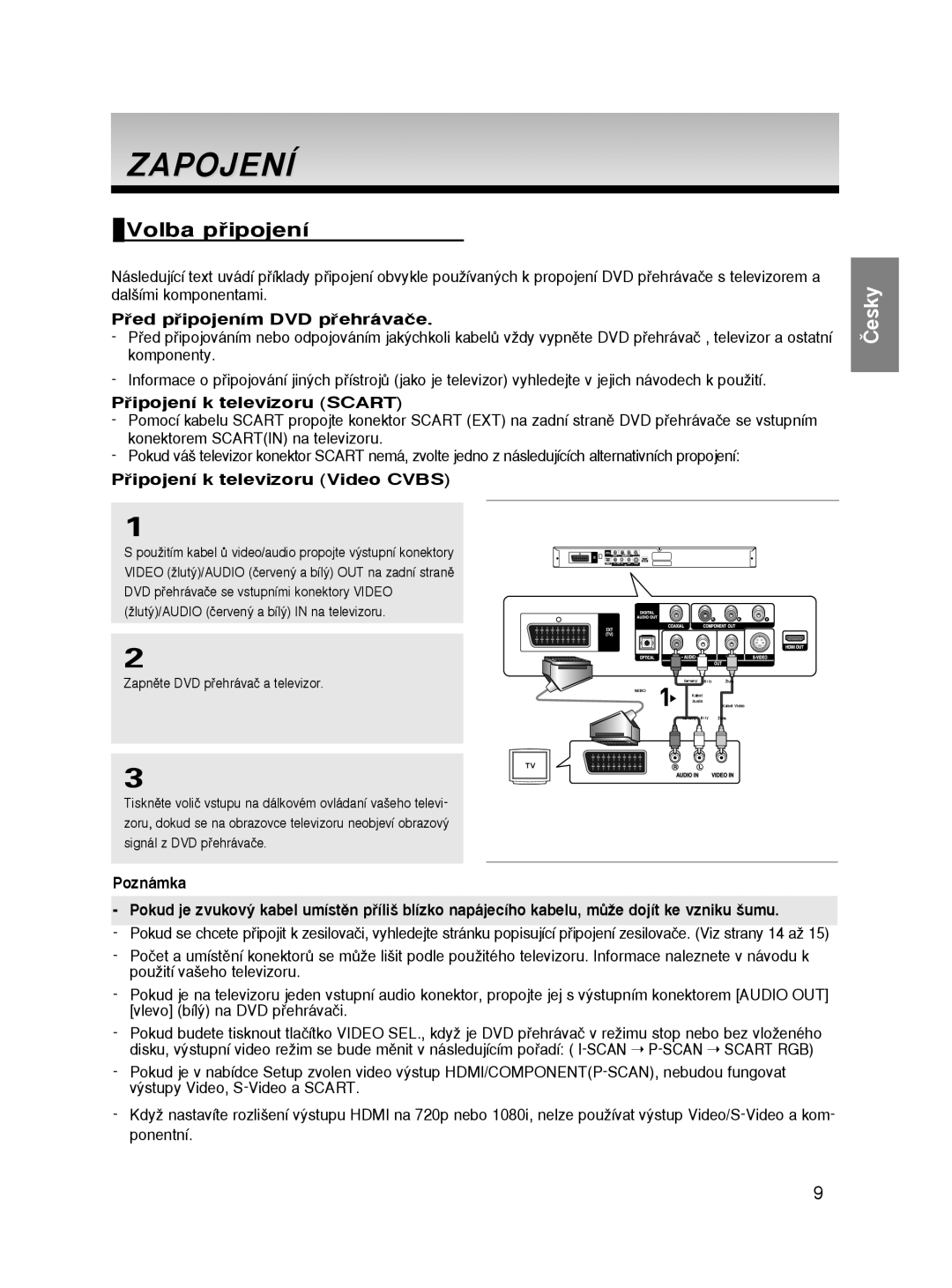 Samsung DVD-HD860/XEH manual Zapojení, Volba pﬁipojení, Pﬁed pﬁipojením DVD pﬁehrávaãe, Pﬁipojení k televizoru Scart 