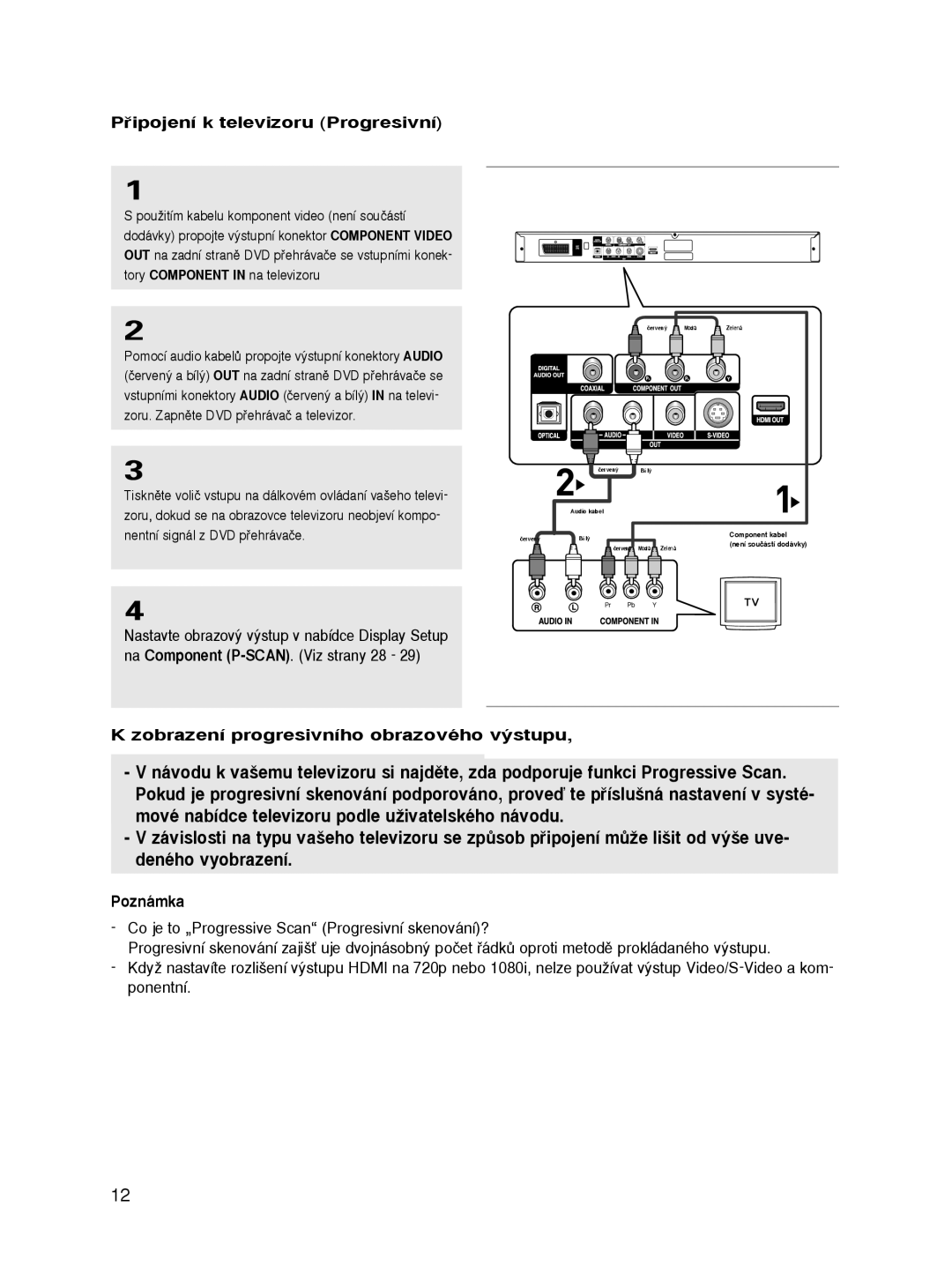 Samsung DVD-HD860/FOU, DVD-HD860/XEL manual Pﬁipojení k televizoru Progresivní, Zobrazení progresivního obrazového v˘stupu 