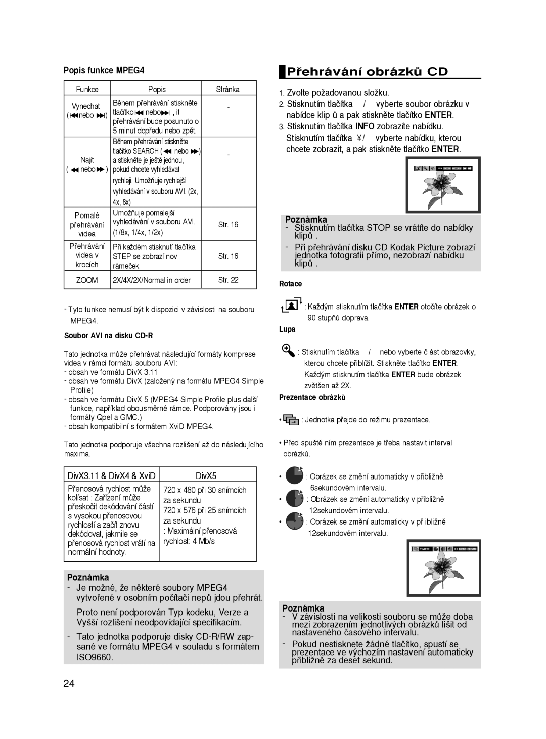 Samsung DVD-HD860/FOU, DVD-HD860/XEL, DVD-HD860/XEC Pﬁehrávání obrázkÛ CD, Popis funkce MPEG4, Zvolte poÏadovanou sloÏku 