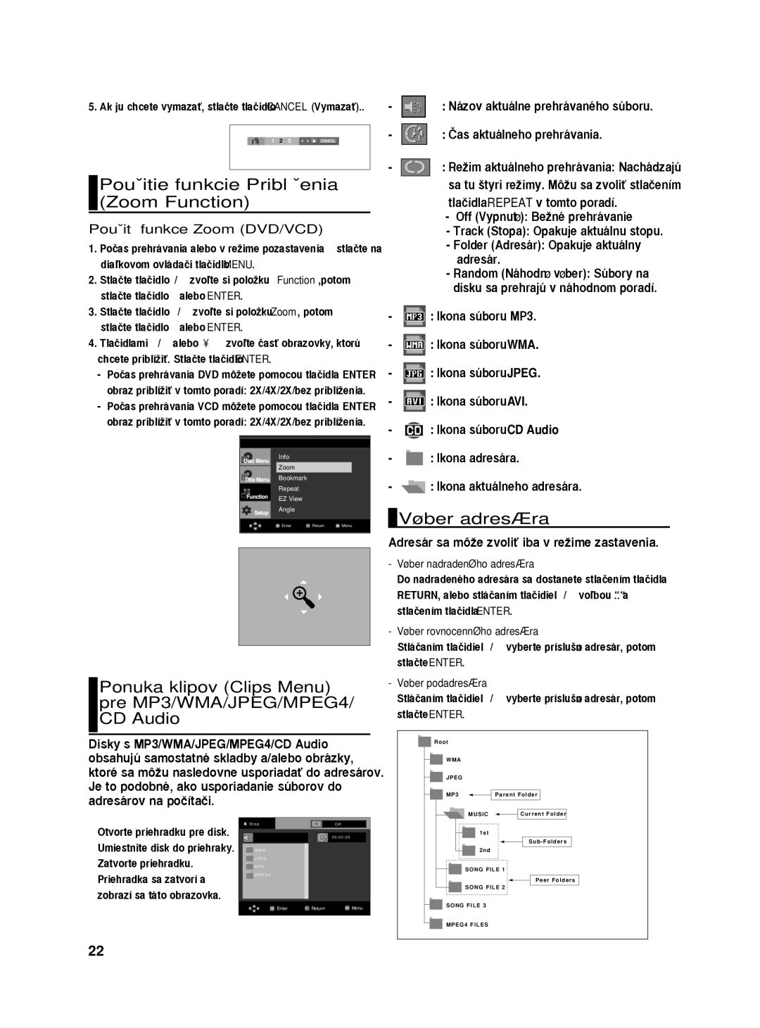 Samsung DVD-HD860/XEH, DVD-HD860/XEL PouÏitie funkcie PriblíÏenia Zoom Function, ˘ber adresára, Âas aktuálneho prehrávania 