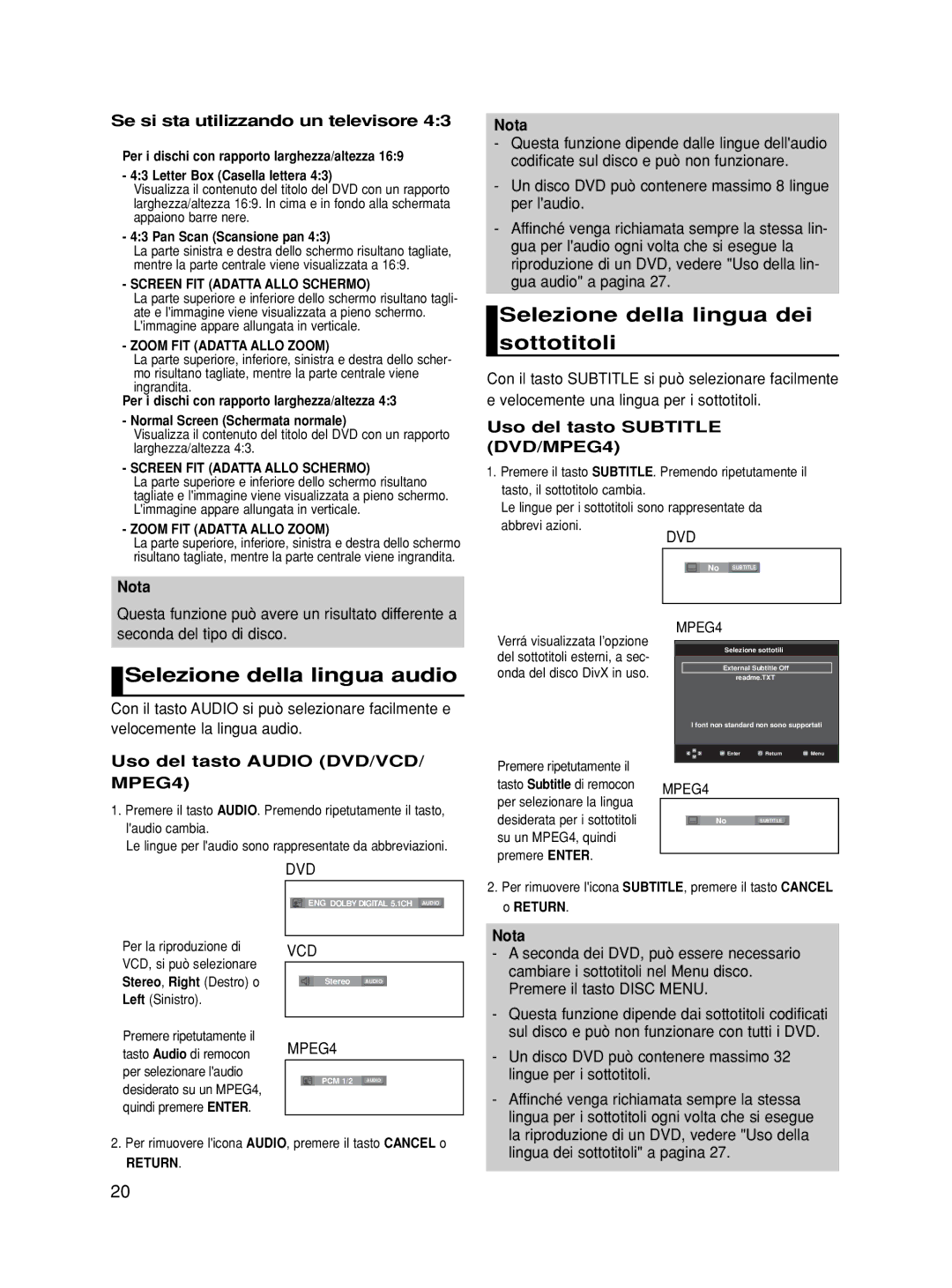 Samsung DVD-HD860/XET manual Selezione della lingua dei sottotitoli, Selezione della lingua audio 