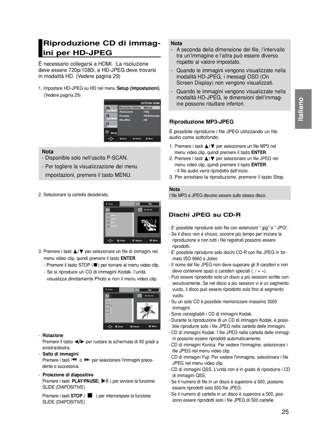 Samsung DVD-HD860/XET Riproduzione CD di immag- ini per HD-JPEG, Disponible solo nell’uscita P-SCAN, Riproduzione MP3-JPEG 