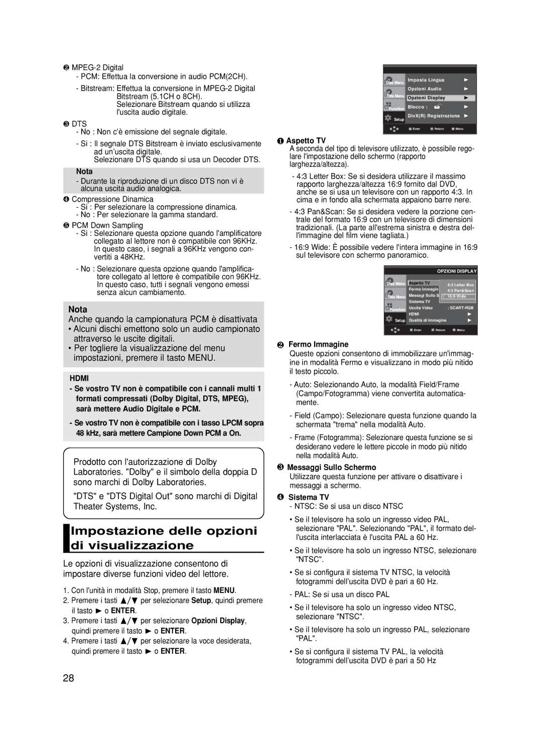 Samsung DVD-HD860/XET manual Impostazione delle opzioni di visualizzazione, Hdmi 