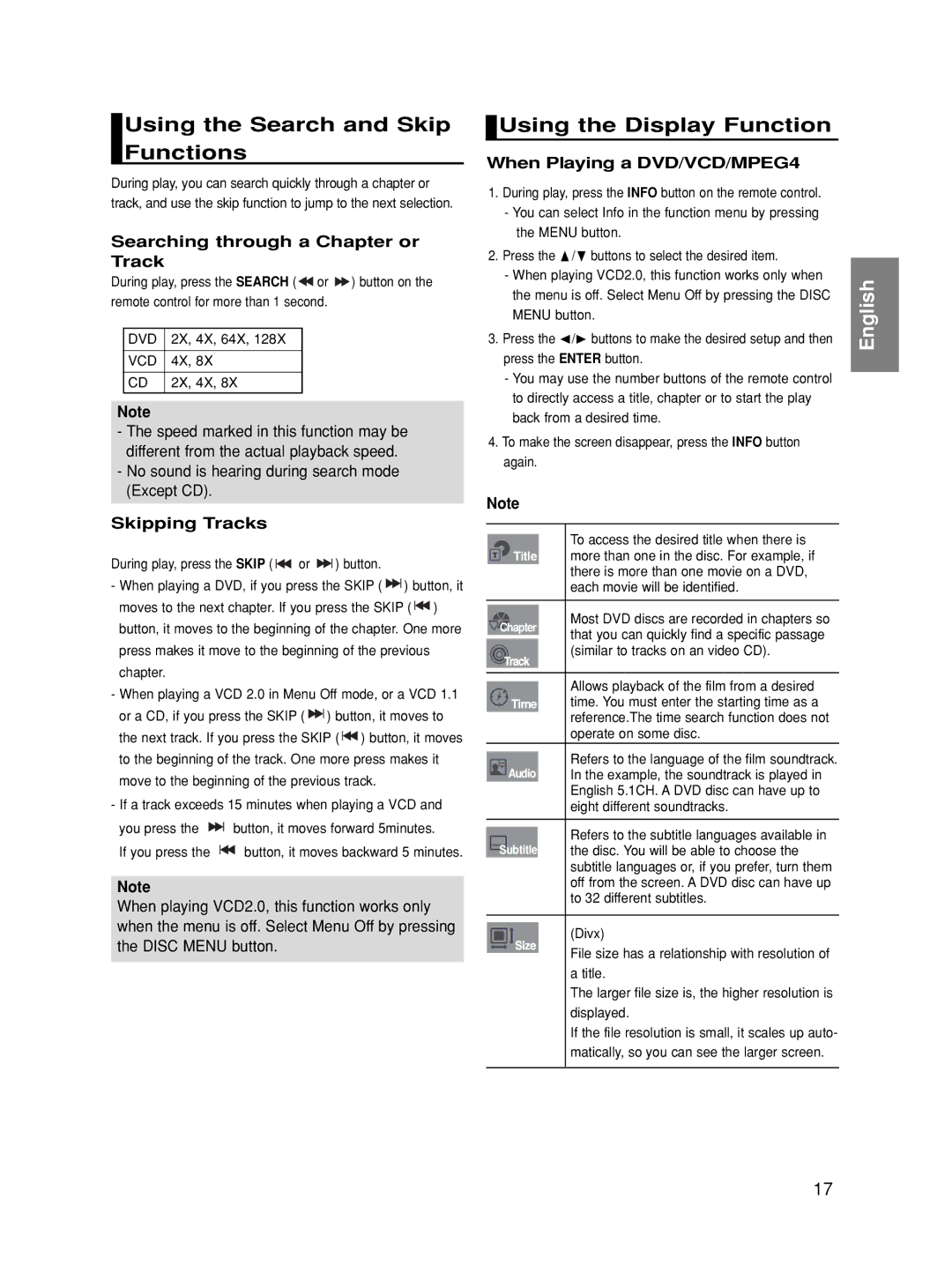 Samsung DVD-HD860/XSV manual Using the Search and Skip Functions, Using the Display Function, Skipping Tracks 