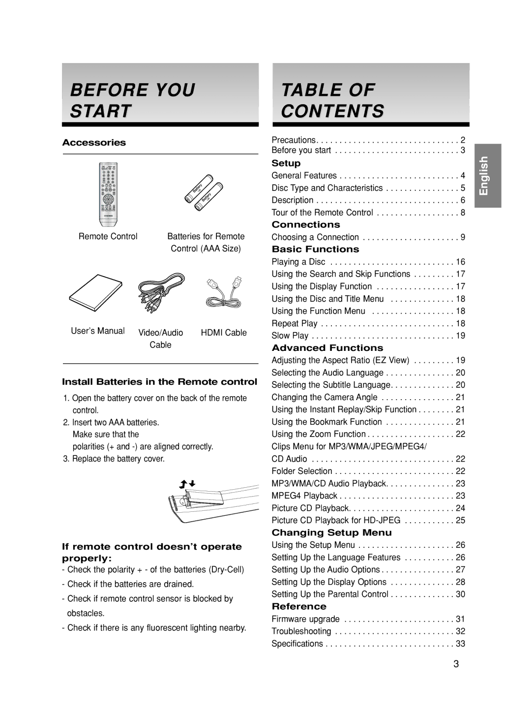 Samsung DVD-HD860/XSV manual Before YOU Start, Contents 