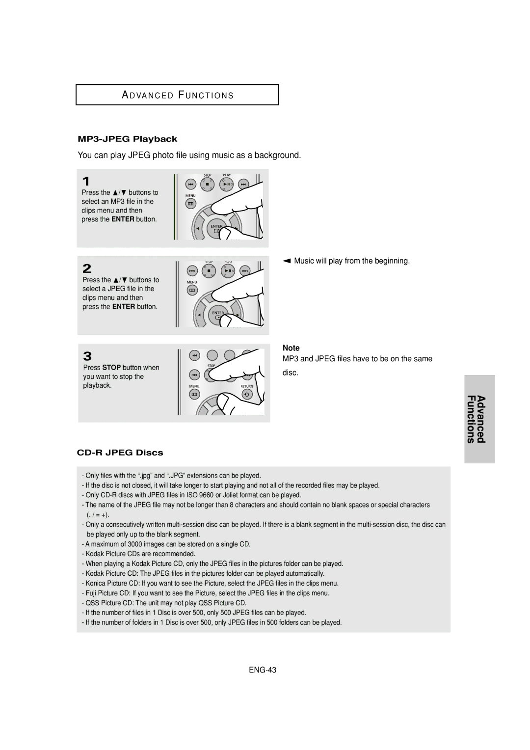 Samsung DVD-HD870 manual MP3-JPEG Playback, CD-R Jpeg Discs 