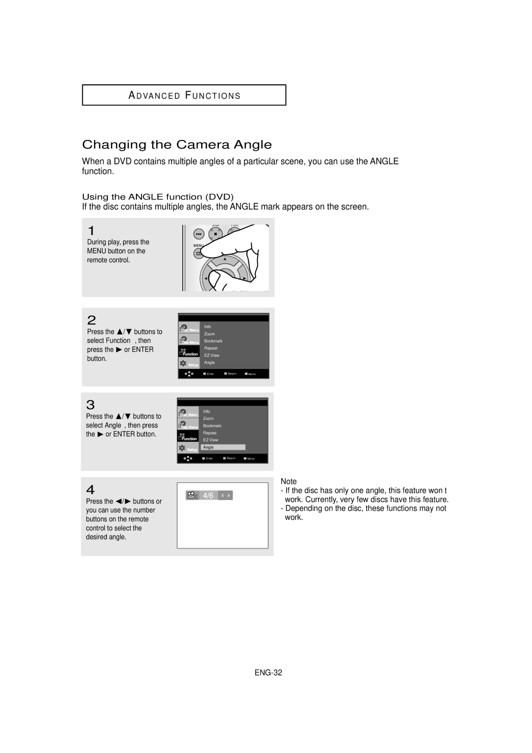 Samsung DVD-HD870C manual Changing the Camera Angle, Using the Angle function DVD 