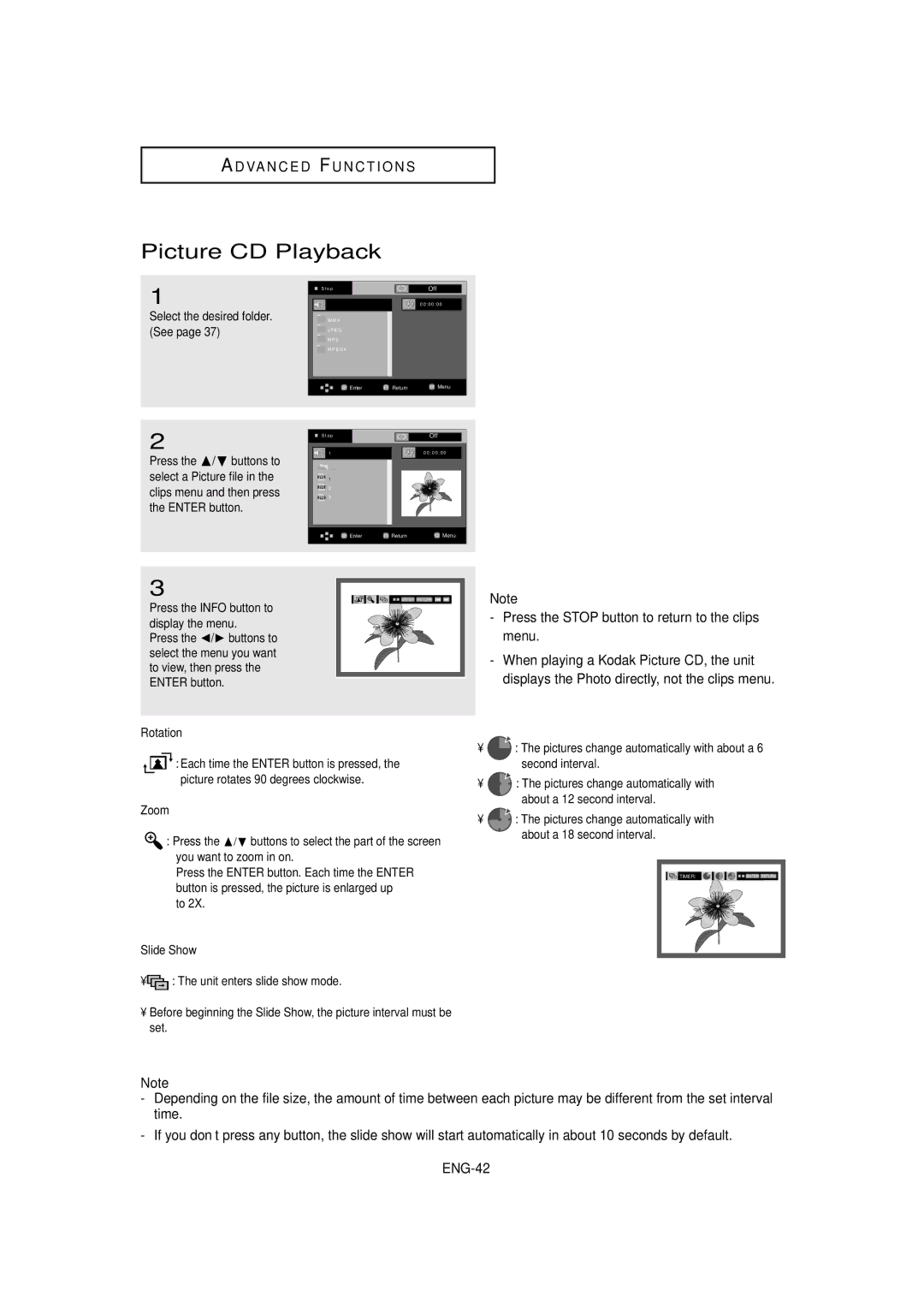 Samsung DVD-HD870C manual Picture CD Playback, Rotation, Zoom, Slide Show 