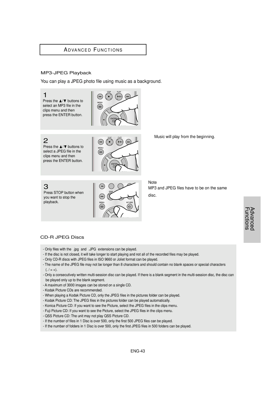 Samsung DVD-HD870C manual MP3-JPEG Playback, CD-R Jpeg Discs 