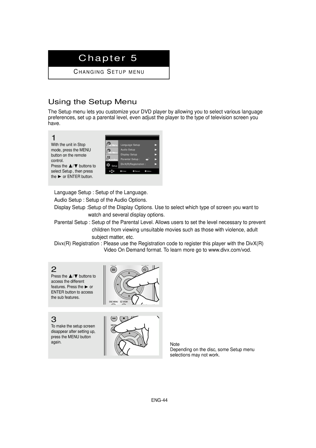 Samsung DVD-HD870C manual Using the Setup Menu, Button on the remote control 