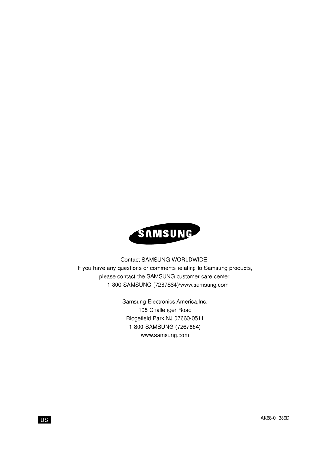 Samsung DVD-HD870C manual Contact Samsung Worldwide, AK68-01389D 