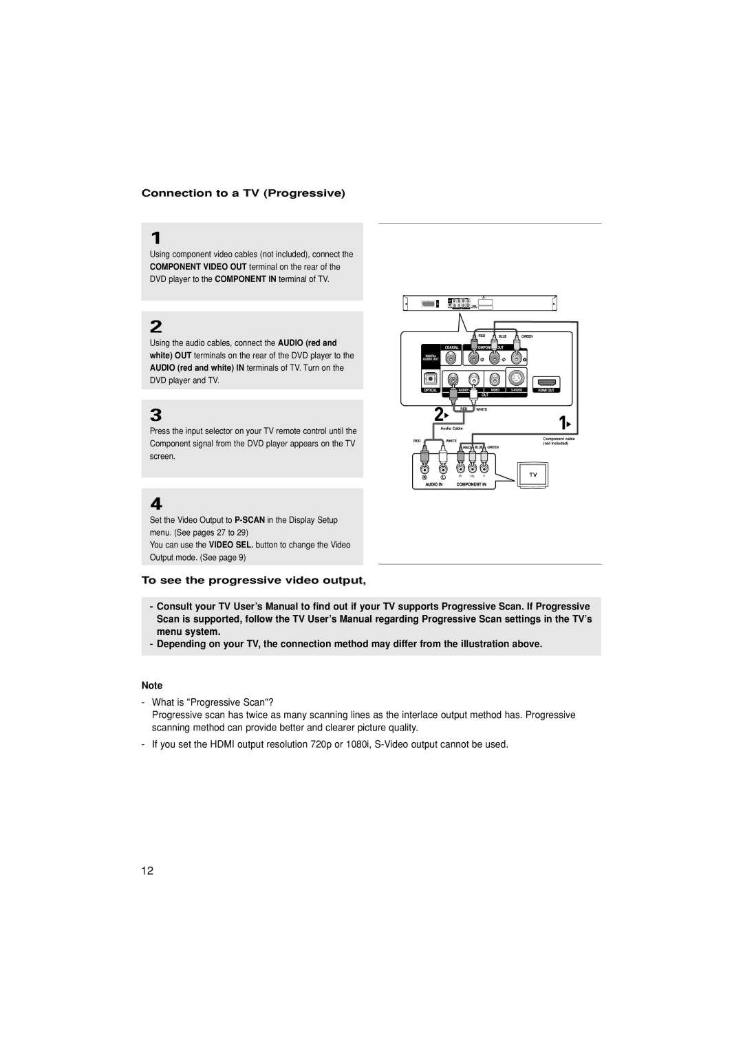 Samsung DVD-HD870/UMG, DVD-HD870/EUR, DVD-HD870/XEC Connection to a TV Progressive, To see the progressive video output 