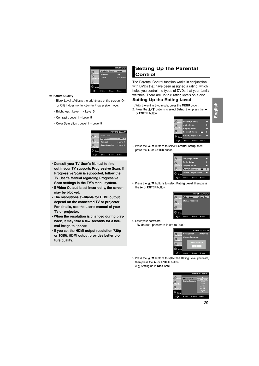 Samsung DVD-HD870/AND Setting Up the Parental Control, Consult your TV User’s Manual to find, Setting Up the Rating Level 