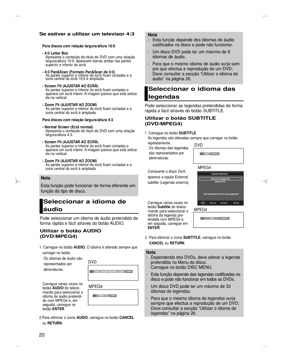 Samsung DVD-HD870/EUR Seleccionar o idioma das legendas, Seleccionar a idioma de áudio, Utilizar o botão Audio, Enter 