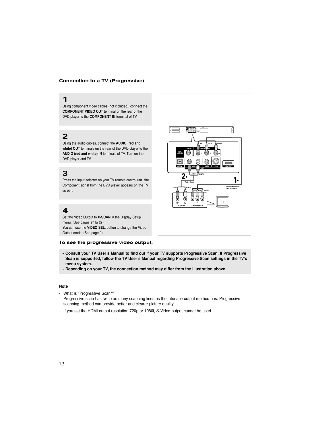 Samsung DVD-HD870/SAM manual Connection to a TV Progressive, To see the progressive video output 