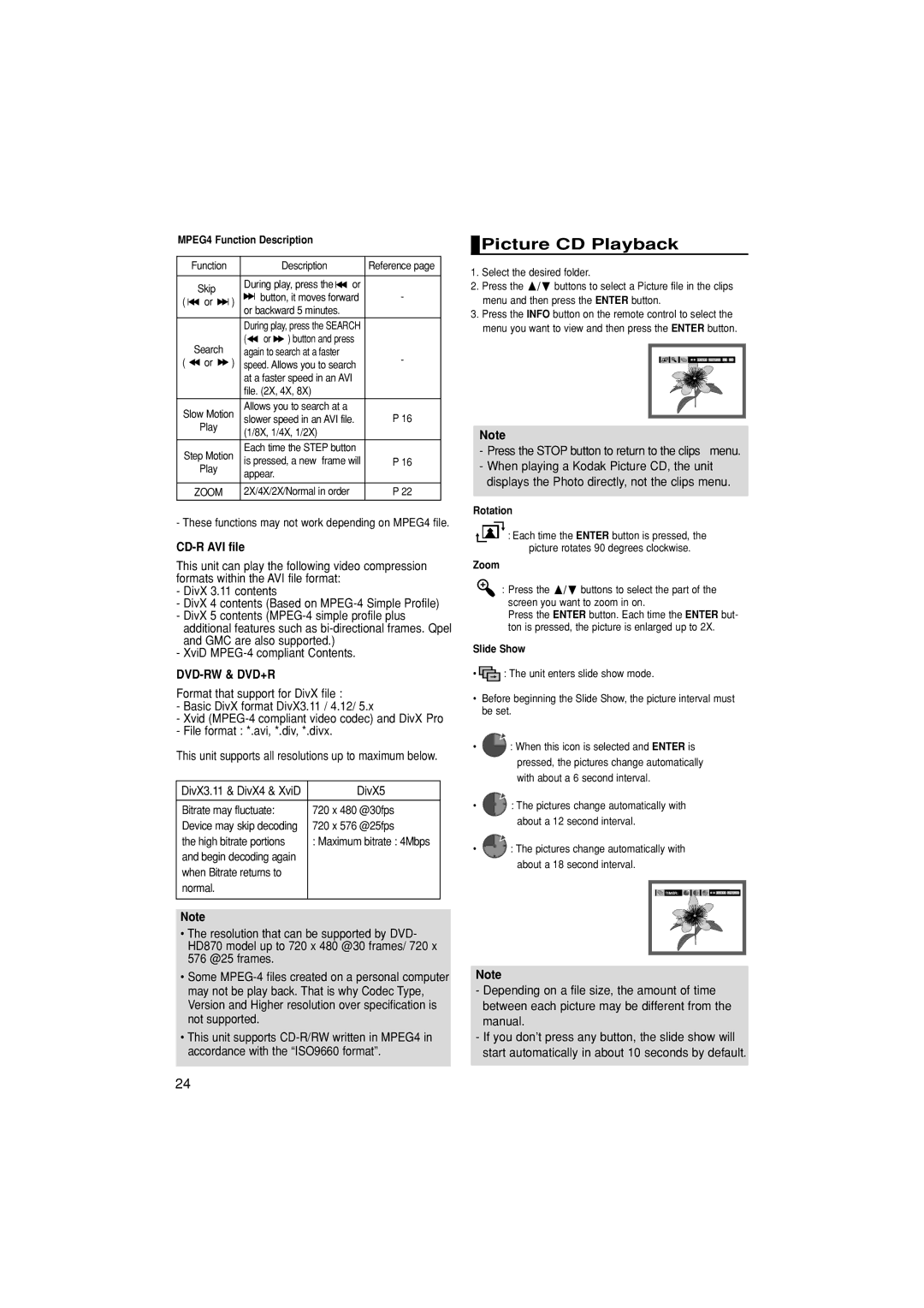 Samsung DVD-HD870/SAM manual Picture CD Playback, CD-R AVI file 