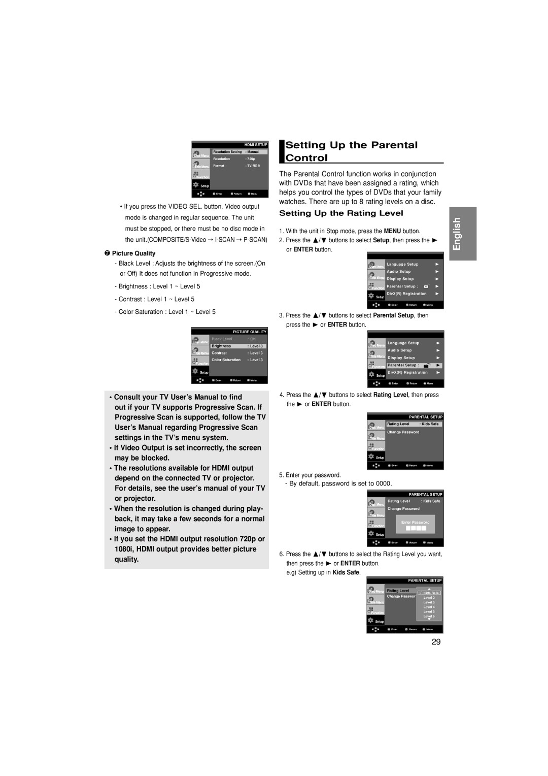 Samsung DVD-HD870/SAM Setting Up the Parental Control, Consult your TV User’s Manual to find, Setting Up the Rating Level 