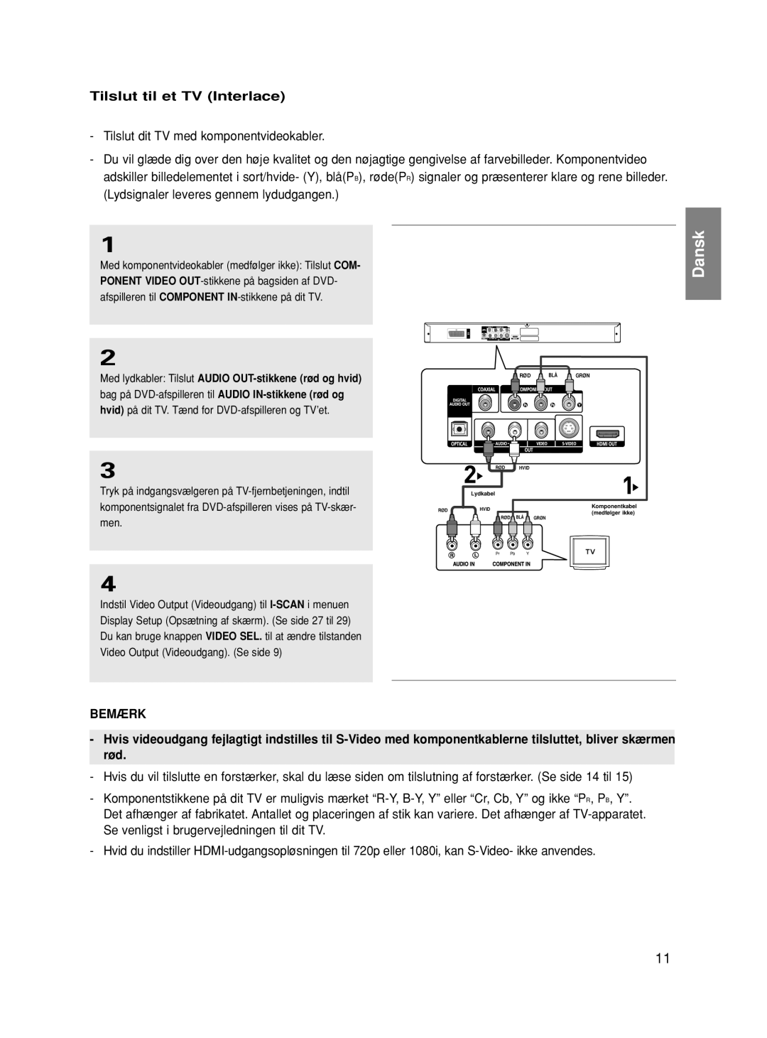 Samsung DVD-HD870/XEE manual Tilslut til et TV Interlace, Tryk på indgangsvælgeren på TV-fjernbetjeningen, indtil, Men 