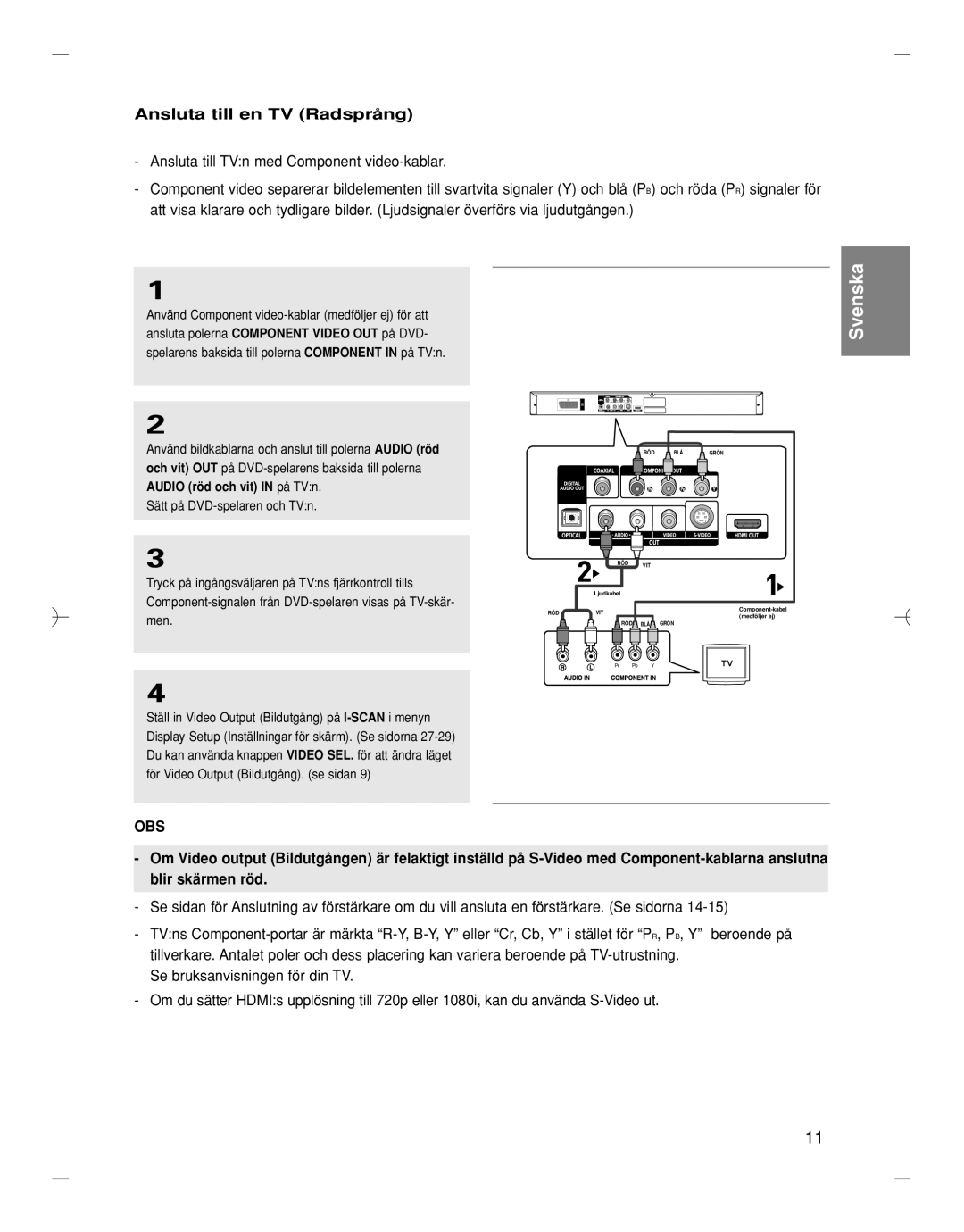 Samsung DVD-HD870/XEE manual Ansluta till en TV Radsprång, Använd bildkablarna och anslut till polerna Audio röd 