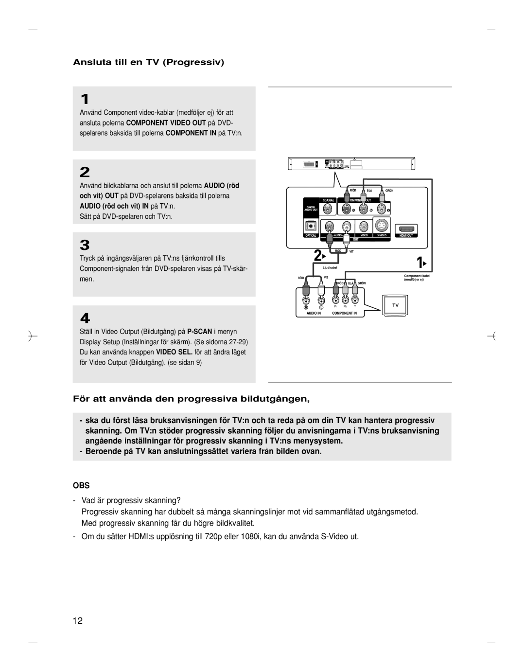 Samsung DVD-HD870/XEE manual Ansluta till en TV Progressiv, För att använda den progressiva bildutgången, Men 