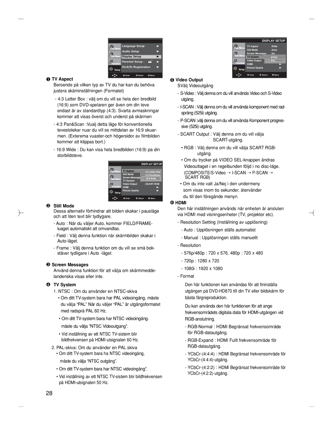 Samsung DVD-HD870/XEE manual ❶ TV Aspect ❺ Video Output 