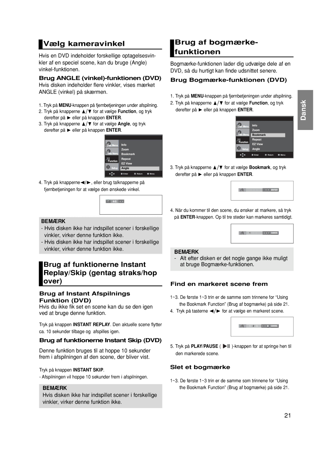 Samsung DVD-HD870/XEE manual Vælg kameravinkel, Brug af bogmærke- funktionen 