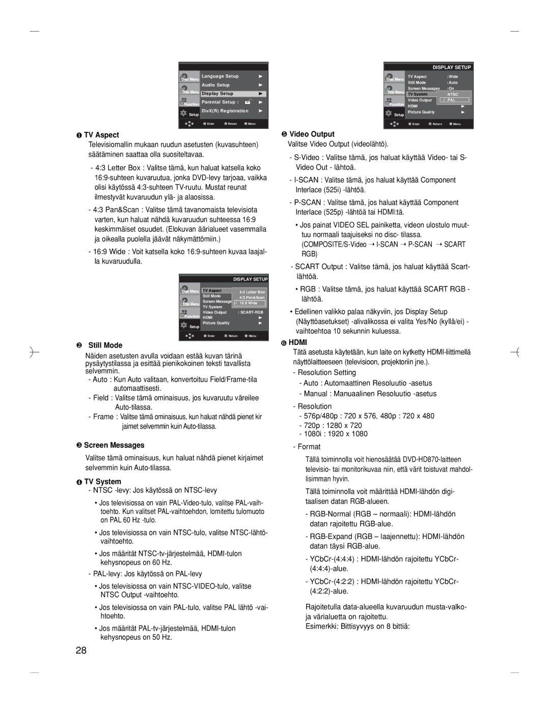 Samsung DVD-HD870/XEE manual ❶ TV Aspect, ❸ Screen Messages 