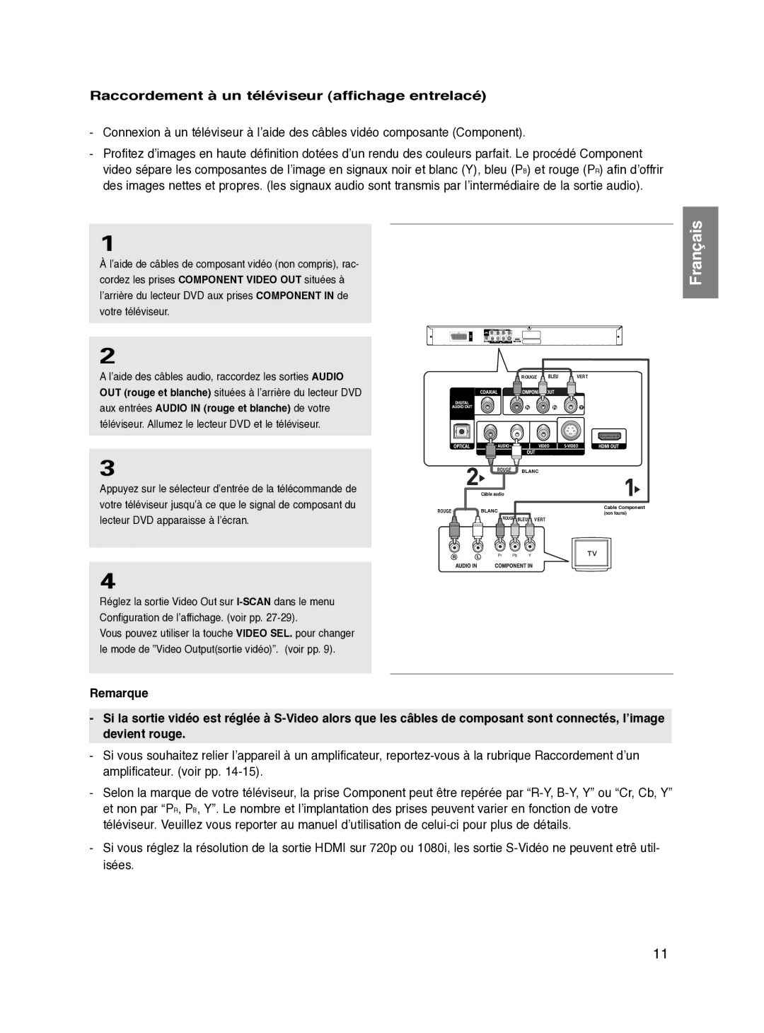 Samsung DVD-HD870/XEF manual Raccordement à un téléviseur affichage entrelacé 