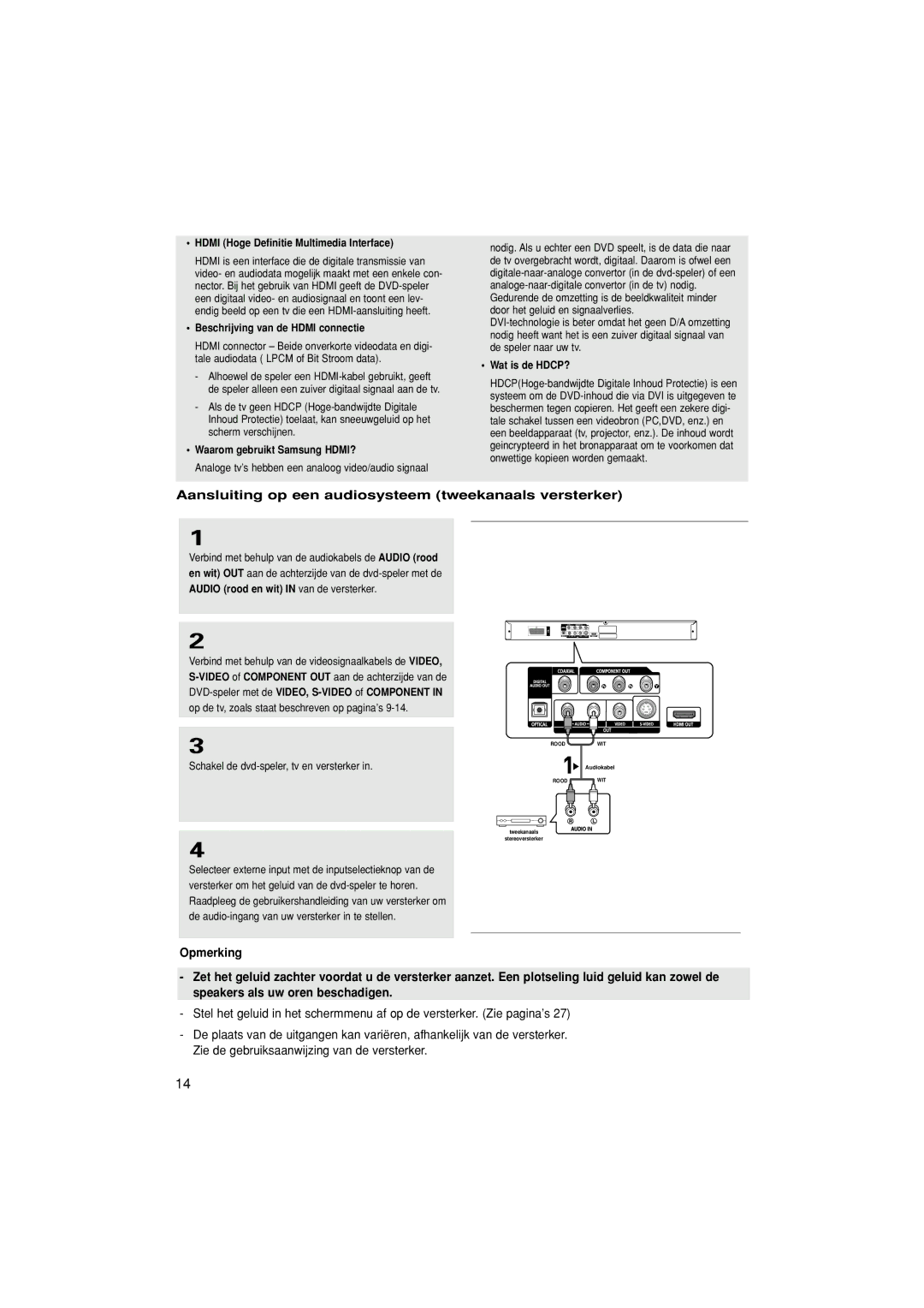 Samsung DVD-HD870/XEG Aansluiting op een audiosysteem tweekanaals versterker, Hdmi Hoge Definitie Multimedia Interface 