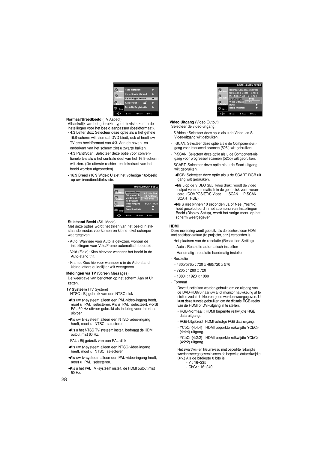 Samsung DVD-HD870/XEG ❶ Normaal/Breedbeeld TV Aspect, ❷ Stilstaand Beeld Still Mode, ❸ Meldingen via TV Screen Messages 