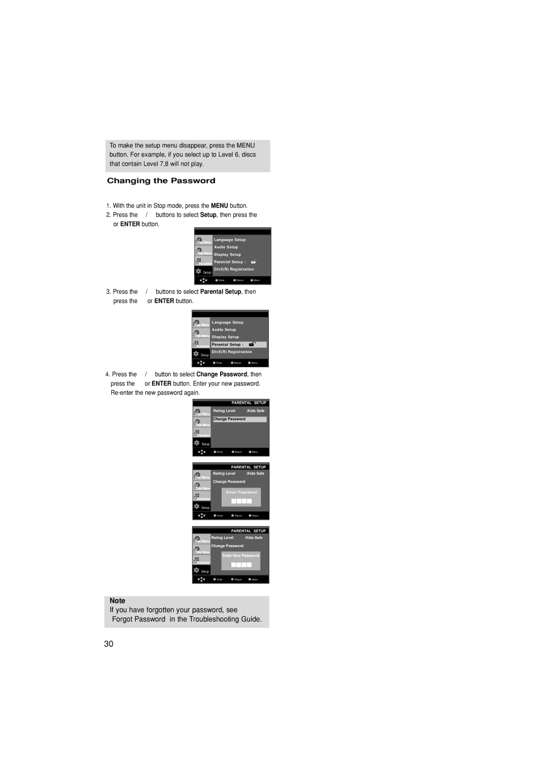 Samsung DVD-HD870/XEG, DVD-HD870/XEL manual Changing the Password 