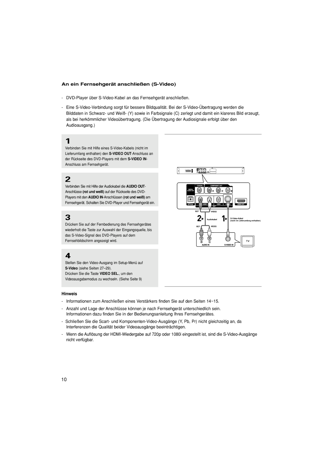 Samsung DVD-HD870/XEL, DVD-HD870/XEG manual An ein Fernsehgerät anschließen S-Video 